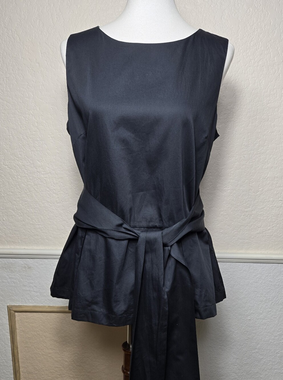 Brooks Brothers Black Sleeveless Tie-Waist Blouse, Size 12